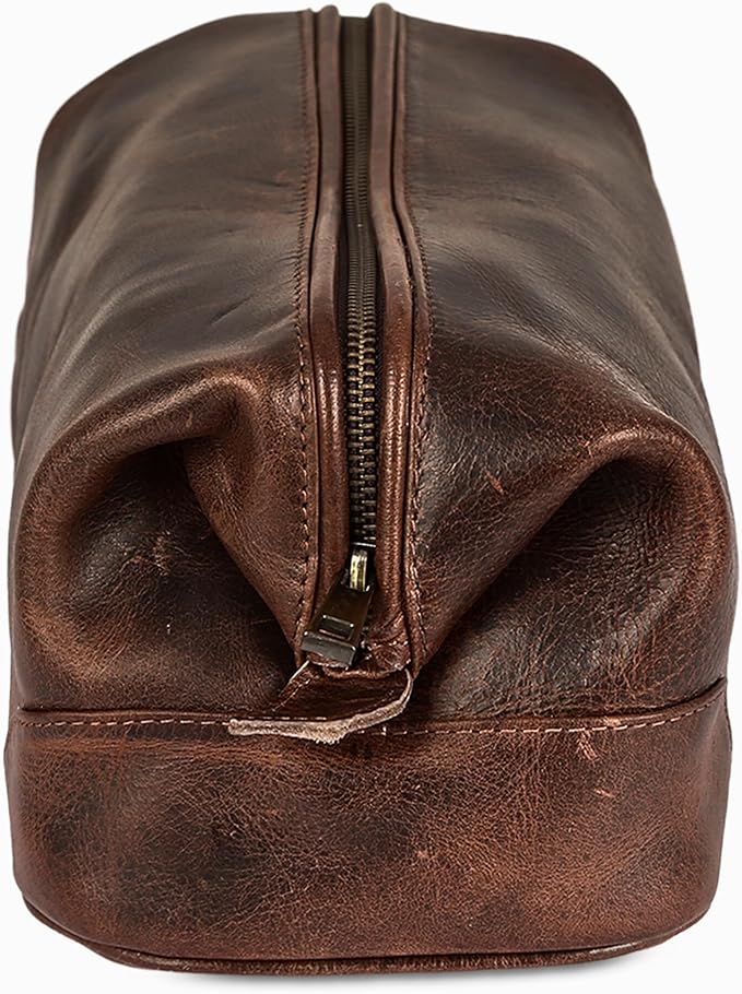 HLC Leather Toiletry Bag for Men - Premium Genuine Leather Dopp Kit Shaving Kit Organizer Travel Kit Pouch Bag - Large Size - Rustic Brown