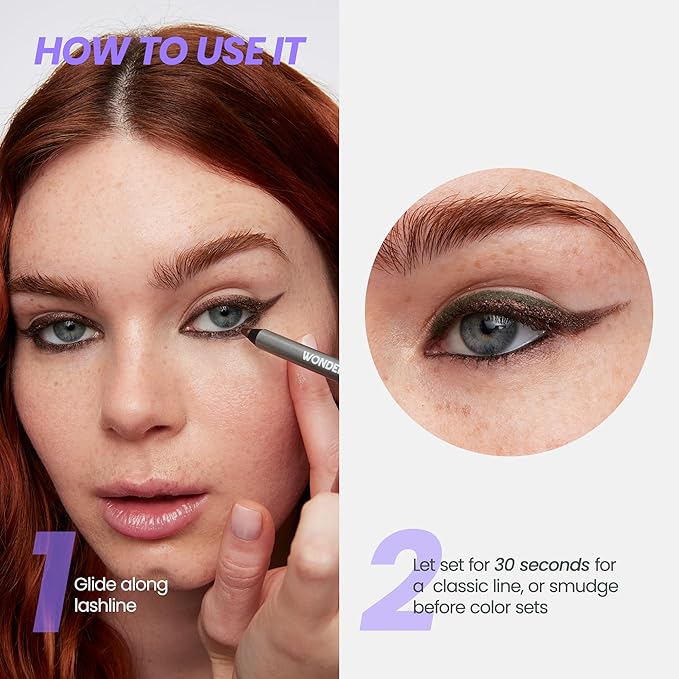 Wonderskin Eyeliner Pencil, 1440 Longwear Brown Glitter Eyeliner Pencil - Waterproof, Sharpenable & Smudge Proof