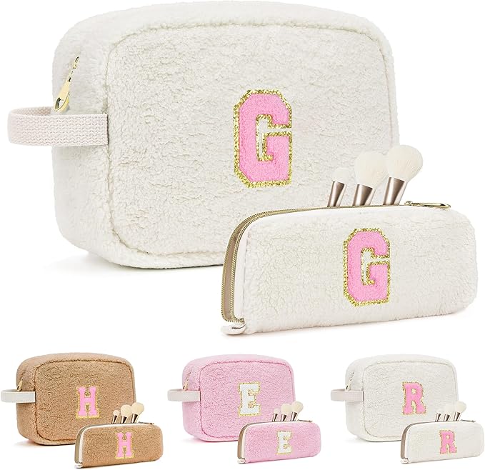 for Christmas Day Gifts, Travel Makeup Bag for Women, Initial Make Up Bag Set for 6 7 8 9 10 11 12 13 Years Old Kids Tween Girls, Large Cosmetic Skincare Bags for Birthday Gifts, White G