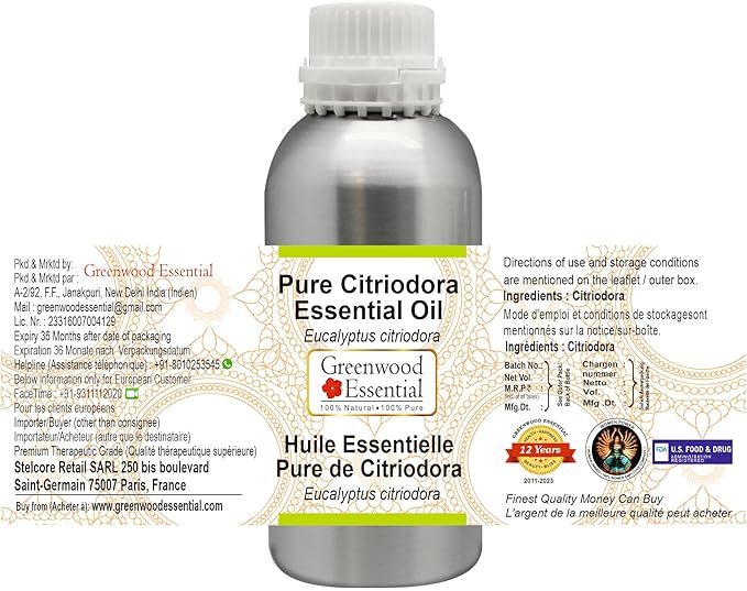 Greenwood Essential Pure Citriodora Essential Oil (Eucalyptus citriodora) Steam Distilled 300ml (10.1 oz)