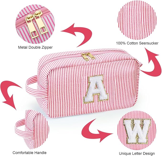 YOOLIFE Makeup Bag for Women - Monogram Cute Initial Pink Makeup Bags Cosmetic Toiletry Pouch Make Up Case for Women Her Best Friend Friendship Sister Teacher, Personalized Birthday Gifts for Women K