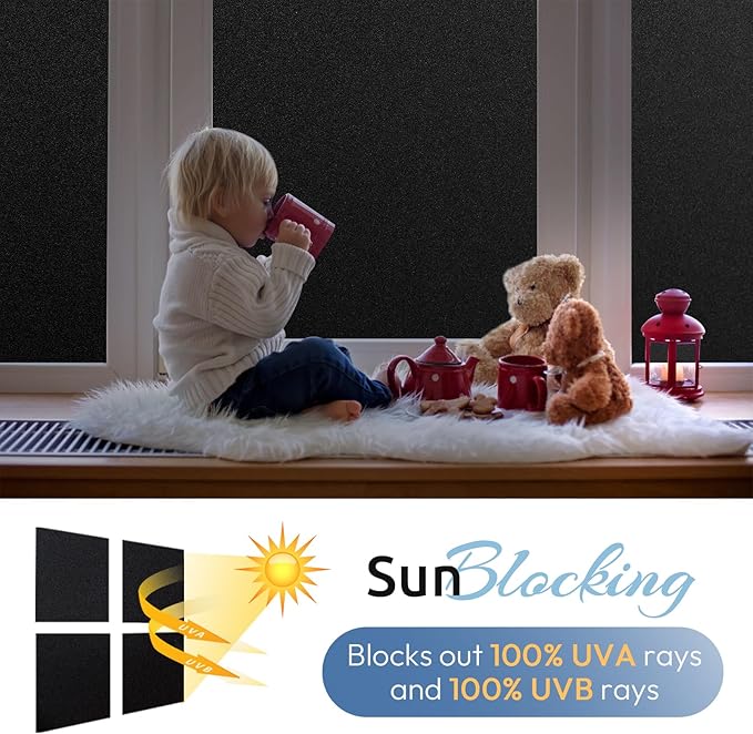 rabbitgoo Blackout Window Film, Sun Heat Blocking Privacy Cover for Glass, Removable Opaque Room Darkening Dark Black Out Window Covers Tint Shades for Home Day Sleep Light Blocker 29.5 x 157 Inches