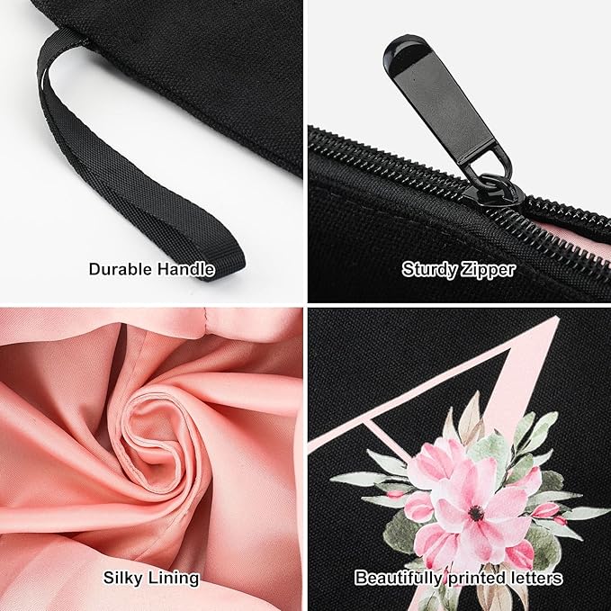 Vavabox A-Z Personalized Makeup Bag, Birthday Gifts for Women Mom, Gifts for Best Friend, Bride Bridesmaid Cosmetic bag (Y, 04-Black Set)