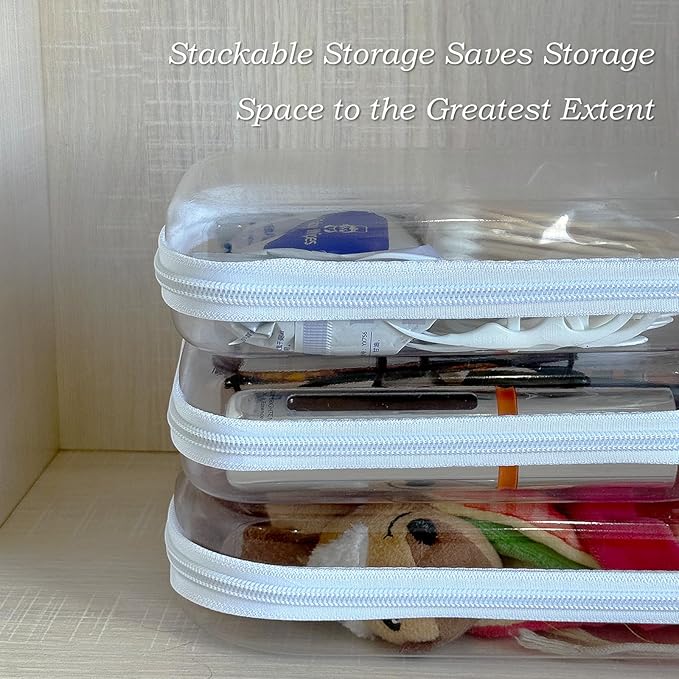 Clear Hard Zipper Case for Storage, Durable Clear Zipper Pouches, Hard Plastic Zippered Pouch for Snacks Toy Travel Organizer