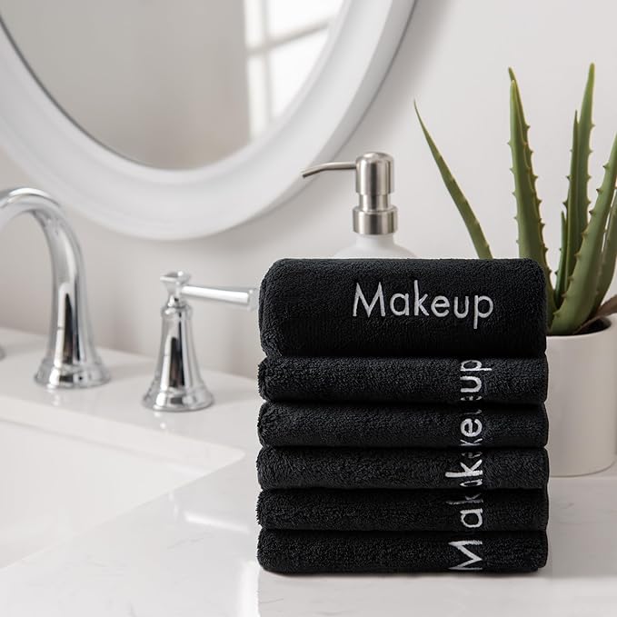 Arkwright Makeup Towels - Bulk Case of 108 - Ultra Soft & Gentle Microfiber Coral Fleece Washcloth Face Make Up Remover, Reusuable Eraser Cloth Essentials for Hosts & Artists, 13 x 13 in, Black