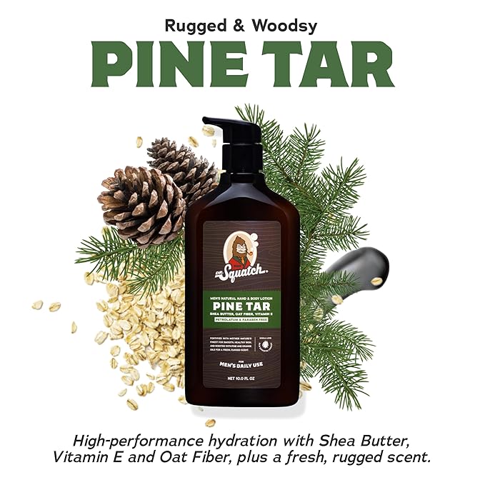 Dr. Squatch Natural Hand and Body Lotion for Men - Made with Shea Butter, Coconut Oil, Vitamin E for 24-Hr Moisturization - Pine Tar & Fresh Falls (10 fl oz, 2-Pack)
