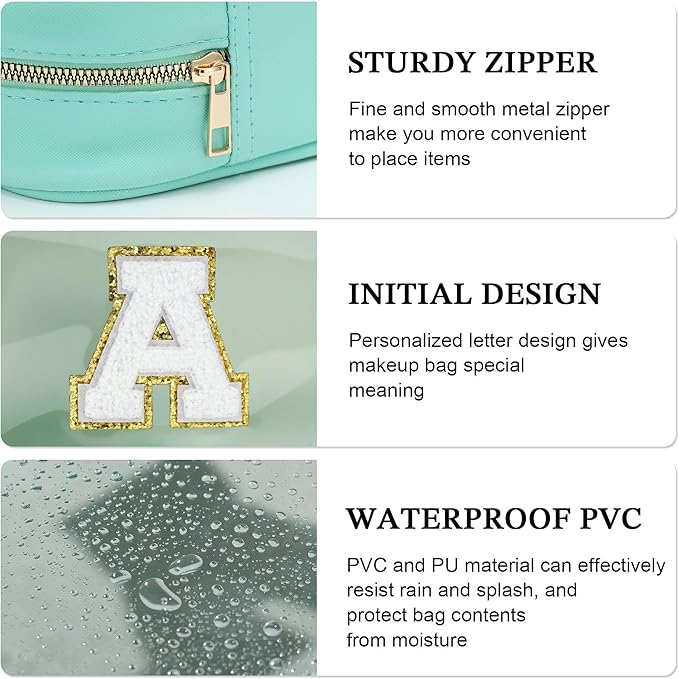 YOOLIFE Initial Clear Makeup Pouch, Clear Makeup Bag Cosmetic Travel Beach Toiletry Bag Travel Essentials Gifts for Women Teen Girlfriend Teacher Mom Birthday Gift for Women Teen Zipper Pouch Blue A