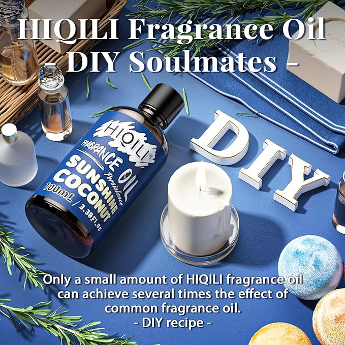 HIQILI Sunshine Coconut Fragrance Oil 100ml for Diffuser Car Freshies, Clean Fresh Scent for Candle Making Soap Laundry 3.38 Fl Oz
