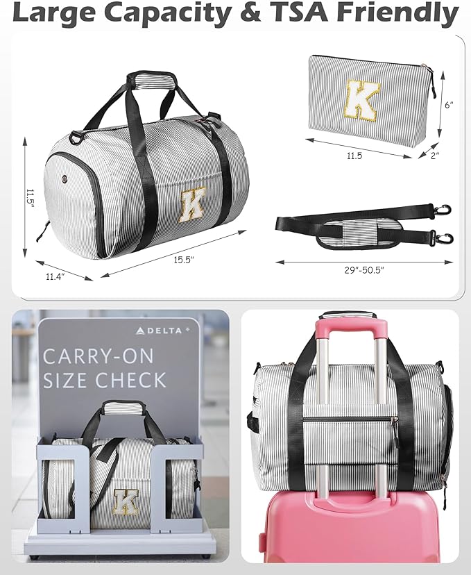 Christmas Gifts For Teenager, Girls Travel Duffle Bag, Kids Initial Overnight Bags with Shoe Compartment, Monogram Weekender Bag with Makeup Pouch, Dorm Room Essentials for Teen (Letter R)