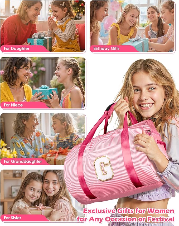 4 Year Old Girl Birthday Gifts, Girls Travel Duffle Bag, Kids Initial Overnight Bags with Shoe Compartment, Personalized Weekend Bag with Makeup Pouch, Graduation Gifts for Her (Letter P)