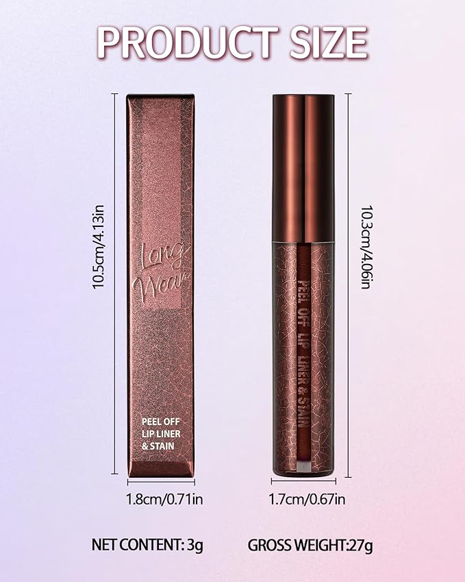 Peel Off Lip Liner Stain, Long Lasting Waterproof Transfer-Proof Lip Tint Stain Peel Off, Non-stick High Pigmented Lip Gloss Lipliner Tattoo, Liquid Tinted Lipstick, Lip Makeup Gift for Women Girl-03