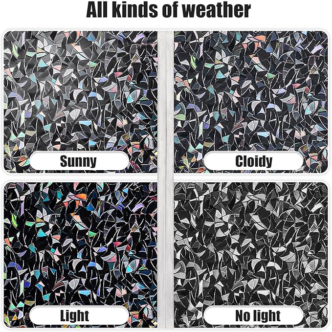 QHY Sunshine Total Blackout Window Film Privacy， Frosted Glass Window Film，Black Window Tint， No Glue， Detachable, no Marks, Suitable for Repeated use (Black Rainbow, 23.6 in X 157.4 in)