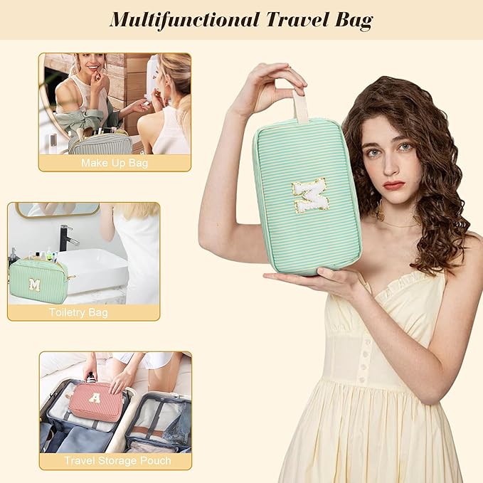 Travel Makeup Bag Christmas Gifts for Women Girl Teens, Personalized Initial Makeup Bag for Cute Teen Girls, Preppy Stuff Toiletry Bag Cosmetic Bag, Teen Girls Gift Trendy Stuff, Letter Y
