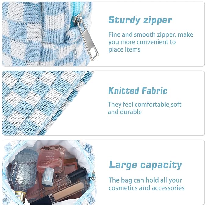 ZLFSRQ 2Pcs Checkered Pencil Case Cute Pencil Pouch for Teens Checkered Makeup Bag Medium Travel Cosmetic Bag Preppy Makeup Pouch for Purse Aesthetic Zipper Toiletry Bags Organizer(Blue/Purple)