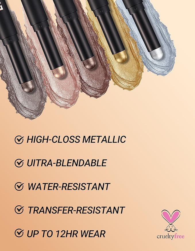Erinde Shimmer Cream Eyeshadow Stick, Long Lasting Metallic Eye Shadow Sticks, Waterproof Creamy Glitter Eyeshadow Pencil, High Pigmented Blendable Neutral Eye Makeup, 23 Sapphire Blue Shimmer