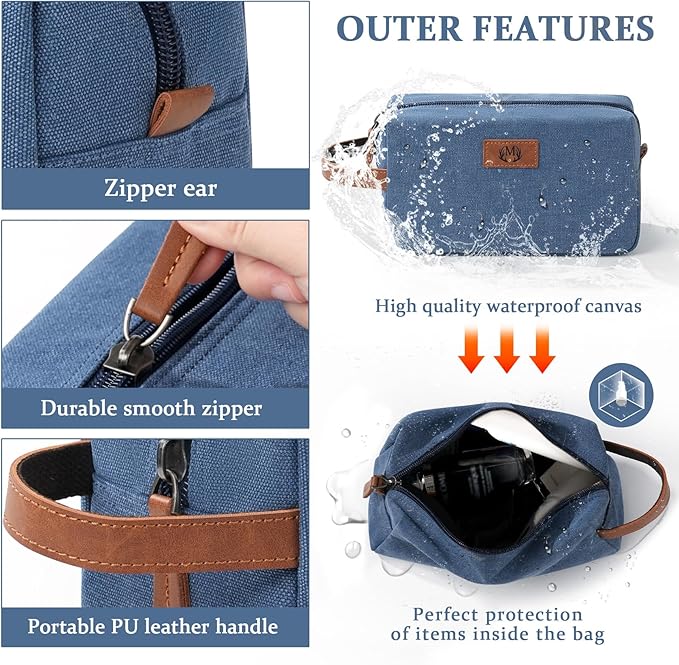 Janhavi Personalized Waterproof Toiletry Bag for Men,Gifts for Boyfriend,Toiletry Bag For Shower Caddy,Engraved Initials & Wheat Ear, Mens Toiletry Travel Bag, Travel Essentials for Men (Blue J)