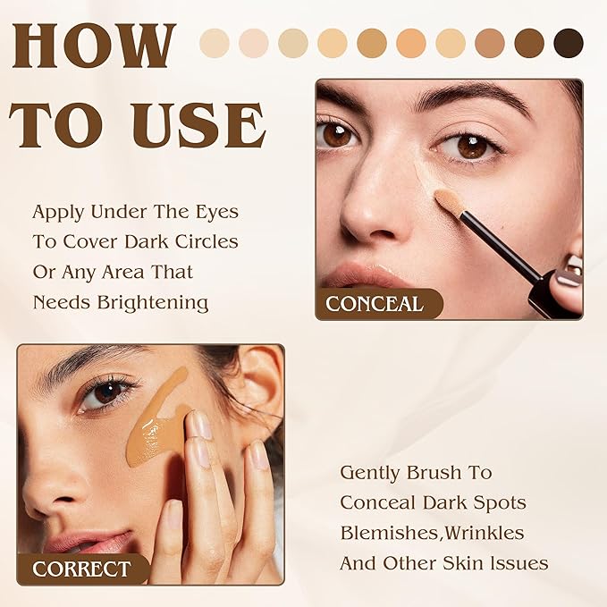Full Coverage Liquid Concealer, Foundation Makeup for Women, Cover Blemishes & Under-Eye Circles, Spots, Matte Finish, Hydrating Primer for Correct, 0.06 fl oz,Vegan&Cruelty-Free A03#Light Medium