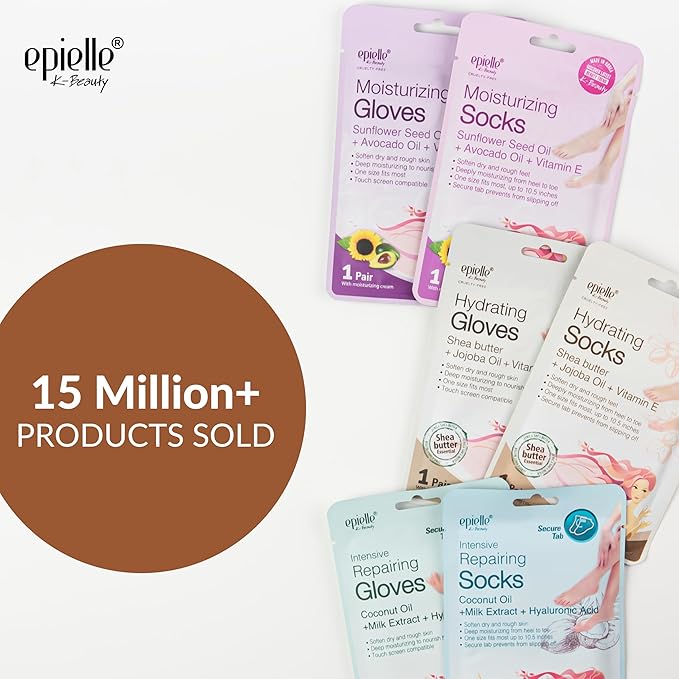 Epielle Hydrating Foot Mask 6 Pairs, Deep Moisturizing Socks for Dry, Cracked Feet, Self Care Gifts for Women, Spa Kit, Stocking Stuffers, Thanksgiving Essentials