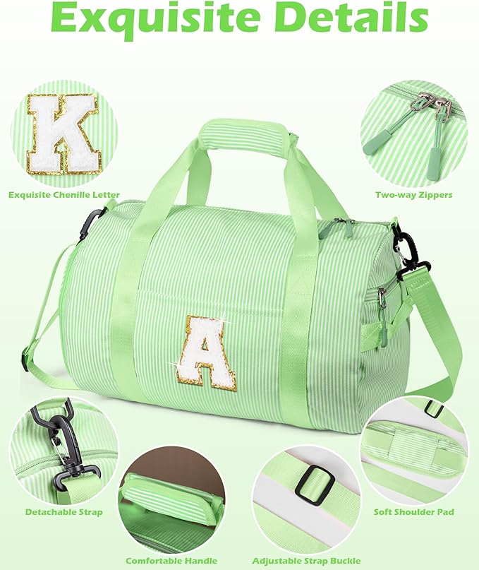 Gifts for 10 Year Old Girl, Girls Travel Duffle Bag, Kids Initial Overnight Bags with Shoe Compartment, Personalized Weekend Bag with Makeup Pouch, Trendy Stuff (Letter G)