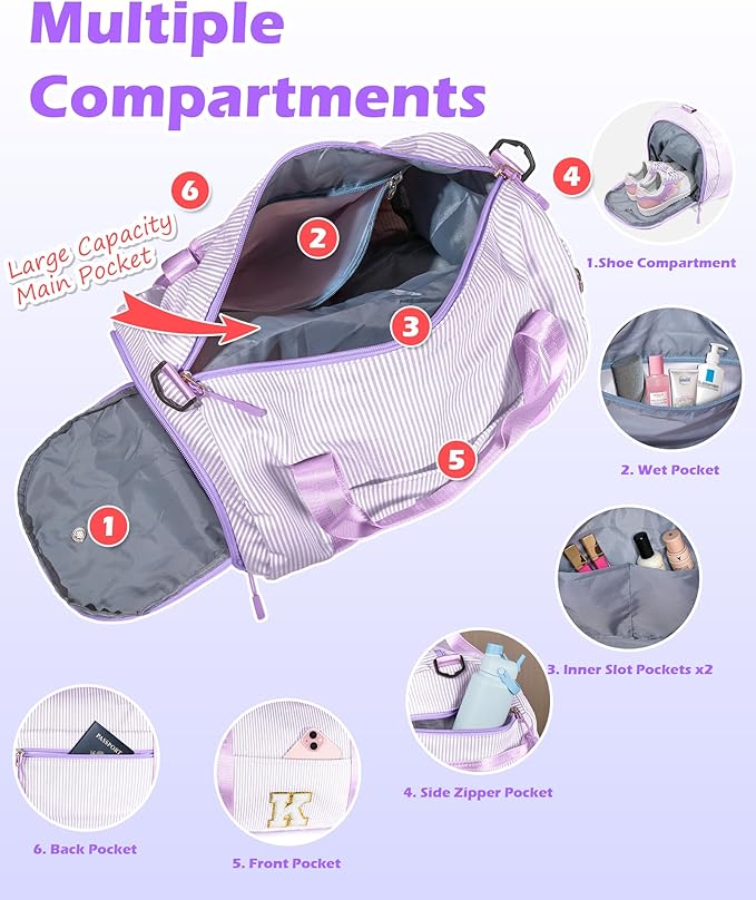Stocking Stuffers for Teens, Girls Travel Duffle Bag, Kids Initial Overnight Duffel Bags with Shoe Compartment, Personalized Dance Bag with Cosmetic Pouch, Trendy Stuff (Letter Z)