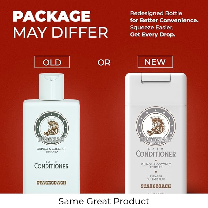 Bossman Hair Shampoo and Conditioner Combo - Hydrating, Strengthening, and Soothing Formula for Men's Hair - Paraben Free & Sulfate Free (Stagecoach) - Packaging May Vary