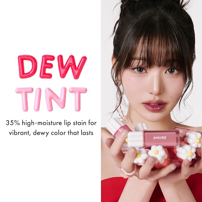 Amuse SEOUL Daisy Flower Dew Tint 10 PEACH BUNNY | 35% High-moisture Water Tint, Long-lasting, Vitamin E, Moisturizing, No Peel Off, Lip Treatment, Non Sticky, Korean Lip Tint for Dry Lips