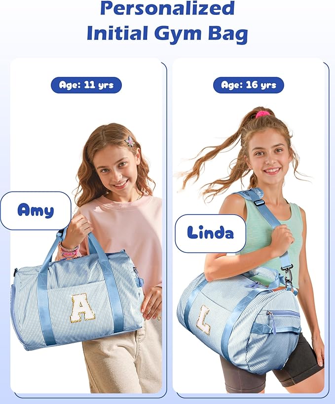 9 Year Old Girl Birthday Gifts, Girls Travel Duffle Bag, Kids Initial Overnight Bags with Shoe Compartment, Customized Weekender Bag with Makeup Pouch, Sweet 16 Gift for Daughter (Letter G)