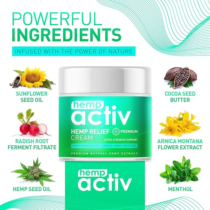 Hemp Cream, Lightweight Moisturizing Formula with Hemp, Menthol, MSM & Arnica, 4 Fl Oz
