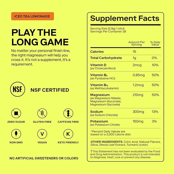 MAGNA Electrolytes Powder Drink Mix for Hydration, Energy & Focus Support with Magnesium L Threonate, Sodium, Potassium, Vitamin D, B6 & B12, Sugar Free, Tea Lemonade Flavor, 28 Servings