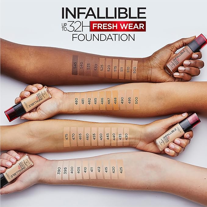 L'Oreal Paris Makeup Infallible Up to 32 Hour Fresh Wear Lightweight Foundation, 520 Sienna, 1 Fl Oz, Packaging May Vary