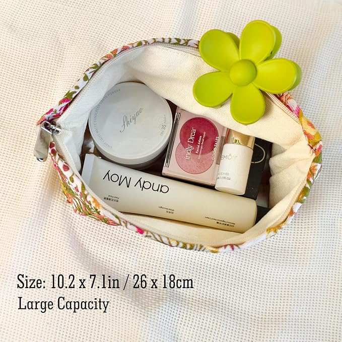 STARDW Aesthetic Floral Makeup Bag Cute Small Cosmetic Bags for Women Girls, Travel Toiletry Bag Large Capacity Zipper Makeup Pouch, Purse Organizer Pouches
