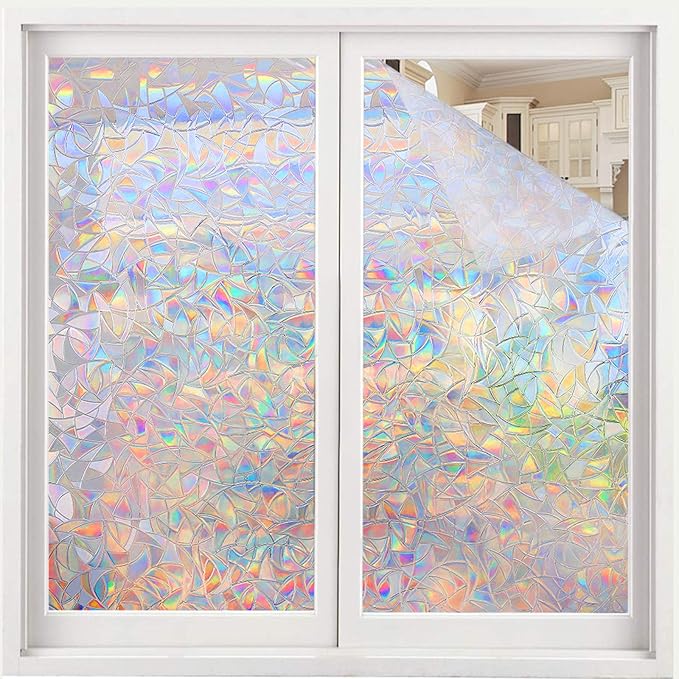 Volcanics Window Privacy Film Static Window Clings Vinyl 3D Window Decals Window Stickers Rainbow Window Film for Glass Door Home Heat Control 35.4 x 118 Inches
