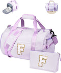 Trip Essentials, Girls Travel Duffle Bag, Kids Initial Overnight Duffel Bags with Shoe Compartment, Personalized Dance Bag with Cosmetic Pouch, Preppy Things for Daughter (Letter F)