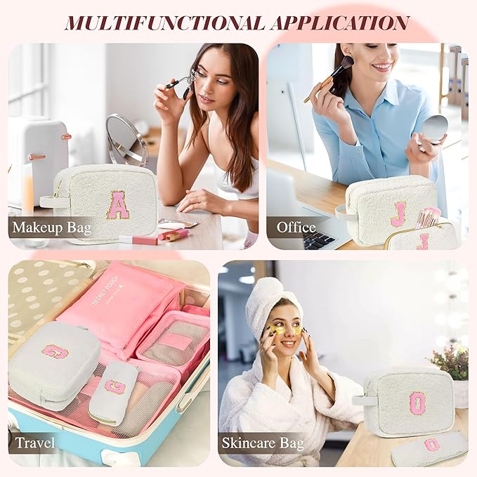 for Christmas Day Gifts, Travel Makeup Bag for Women, Initial Make Up Bag Set for 6 7 8 9 10 11 12 13 Years Old Kids Tween Girls, Large Cosmetic Skincare Bags for Birthday Gifts, White F