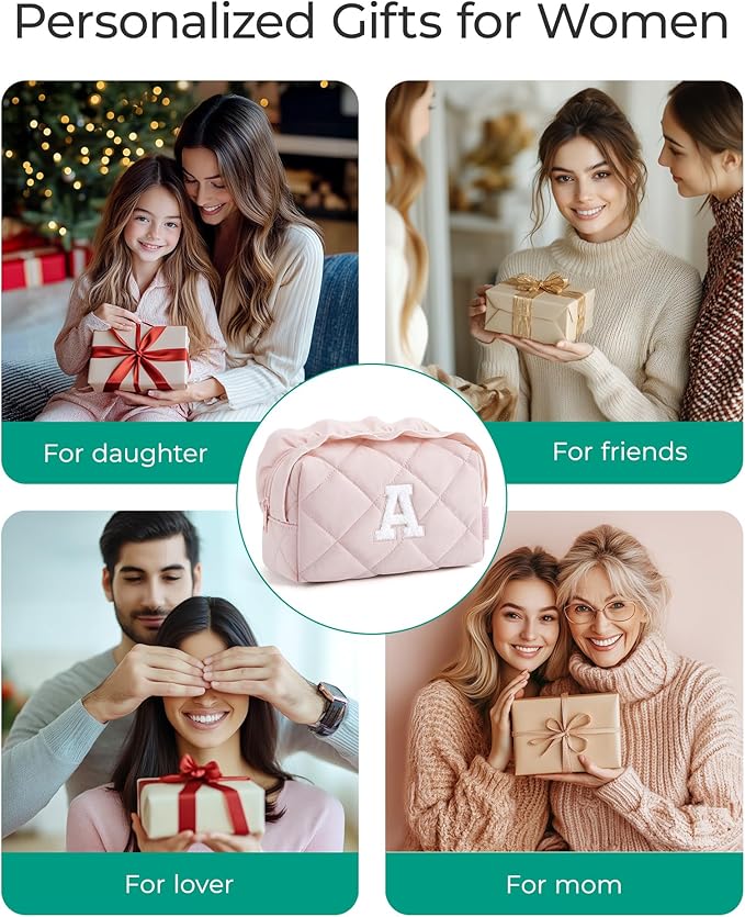 BAGSMART Elegant Roomy Makeup Bags (Initial-K-Pink)