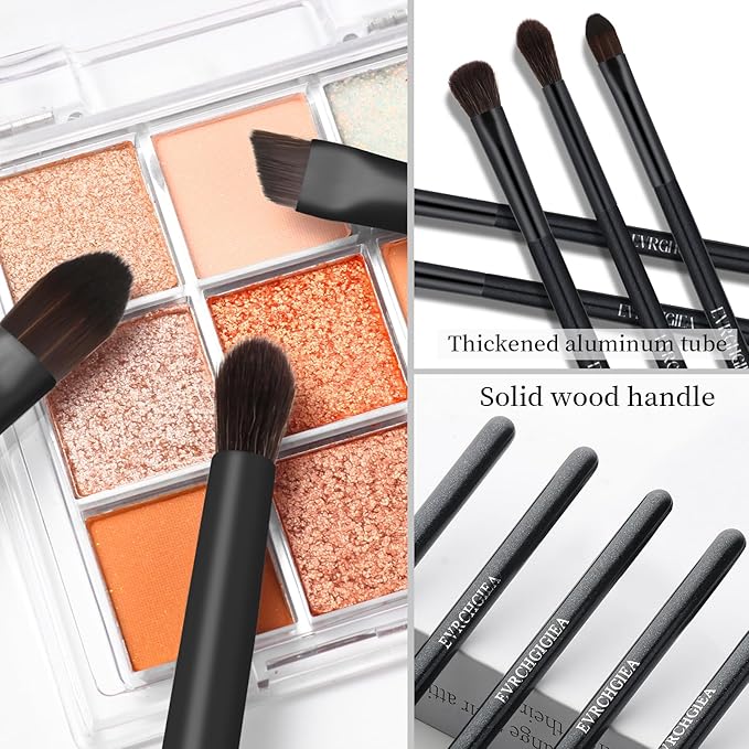Eye Makeup Brush Set, 6 Pcs Professional Blending Eyeshadow Makeup Brushes for Concealer Eyebrows Eyeliner, Soft Hairs & Wood Handle…… (black 6pcs)