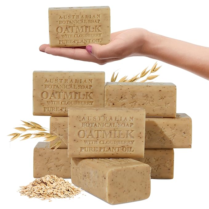 Australian Botanical Soap, 6.6 OZ, Oat Milk with Cloudberry, Triple Milled Bars made with a Natural Soap Base and Enriched with Organic Shea Butter, Pack of 8