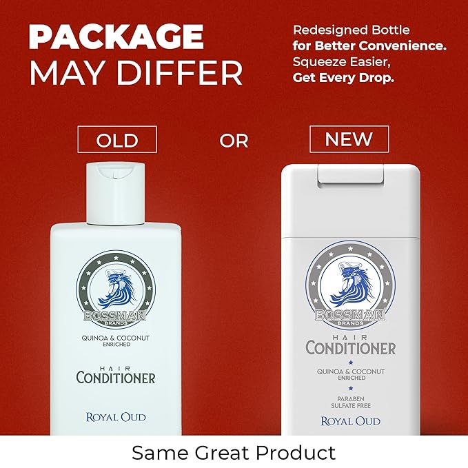 Bossman Hair Shampoo and Conditioner Combo - Hydrating, Strengthening, and Soothing Formula for Men's Hair - Paraben Free & Sulfate Free (Royal Oud) - Packaging May Vary
