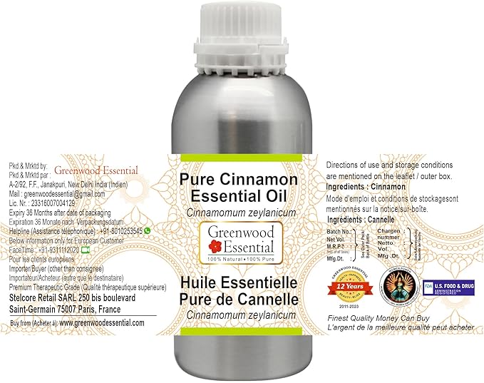 Greenwood Essential Pure Cinnamon Essential Oil (Cinnamomum zeylanicum) Steam Distilled 1250ml (42.2 oz)