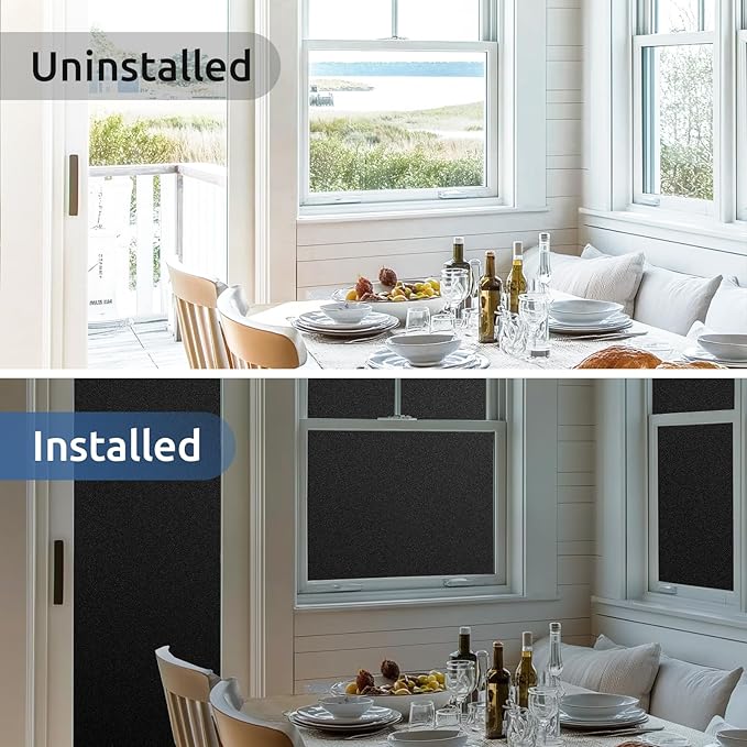 rabbitgoo Blackout Window Film, Sun Heat Blocking Privacy Cover for Glass, Removable Opaque Room Darkening Dark Black Out Window Covers Tint Shades for Home Day Sleep Light Blocker 11.8 x 78.7 Inches