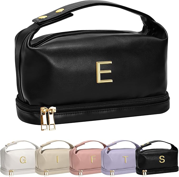 Personalized Teen Girl Gifts, Personalized Makeup Bag with Handle, IGifts for Young Women Cosmetic Bag with Makeup Brush Organizer, PU Leather Travel Toiletry Bag, Gifts for Friends Female