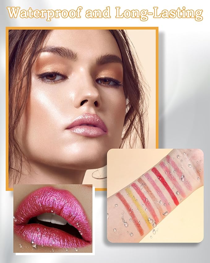 Rose Pink Glitter Lipstick Lip Liner,Shimmer Metallic Matte Long-Lasting Waterproof Non-stick Lip Tint Stain,High Pigmented Lip Gloss Full Coverage lipcolor Pen,Christmas Makeup Gift for Women-03