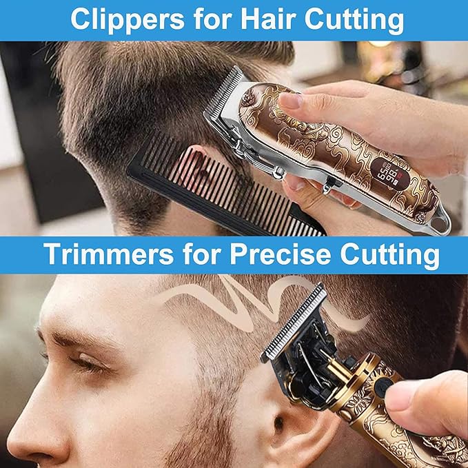 Hair Clippers and Trimmers Set for Men, Professional Cordless Barber Clippers for Hair Cutting, Beard Trimmer Hair Cutting Kit with T-Blade Close Cutting Trimmer