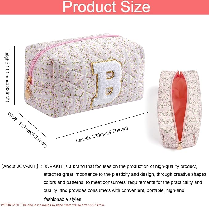 JOVAKIT Makeup Bag Cosmetic Bags for Women, Christmas Gifts for Girls Age 6-18, Alphabet Pink Floral Coquette Zipper Travel Makeup Pouch, Organizer Case Trendy Stuff (Pink Floral B)