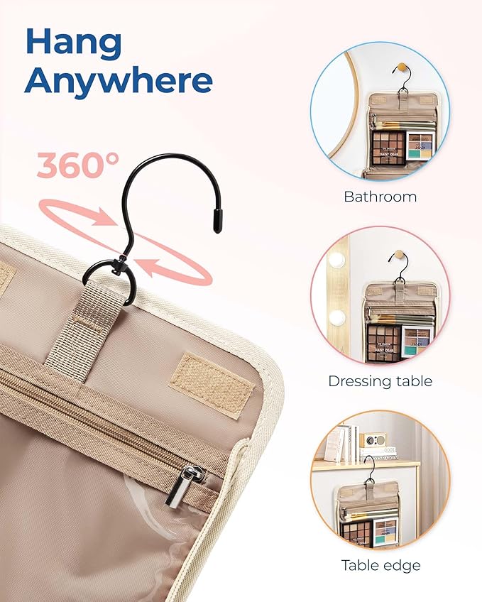 BAGSMART Toiletry Bag for Women, Travel Toiletry Bag Makeup Cosmetic Bag with Hanging Hook, Water-resistant for Toiletries Accessories Brushes Sponge