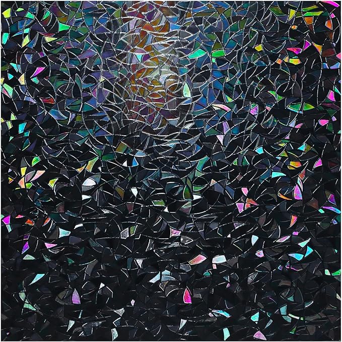 rabbitgoo Window Privacy Film Rainbow Film Decorative Window Sticker, 3D Static Stained Glass Cling Tint for Room Darkening Day Sleep, Black, 17.5 x 118.1 inches