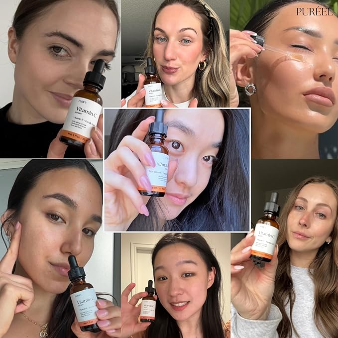Puréel 20% Vitamin C Serum for Face – Brightening Serum with Vitamin E & Ferulic Acid – Anti-Aging, Dark Spot Remover, Even Skin Tone, Wrinkle Reduction & Radiant Glow – 1 fl oz