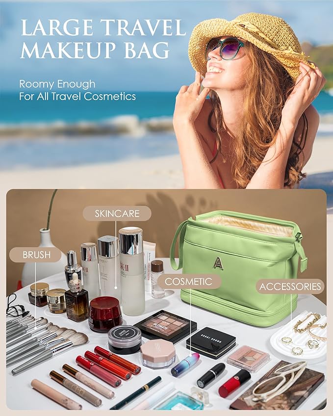 Gifts for Co Workers Female, Initial Large Makeup Bag, Bride To Be Gifts, Double Layer Cosmetic Bag, Waterproof PU Travel Toiletry Bag for Bachelorette Party Women Wedding Bridal, Bride Gifts