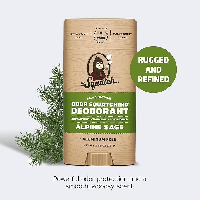 Dr. Squatch Manly Soap and Deodorant Variety Pack - Handmade with Organic Oils, Aluminum-Free - Pine Tar and Alpine Sage