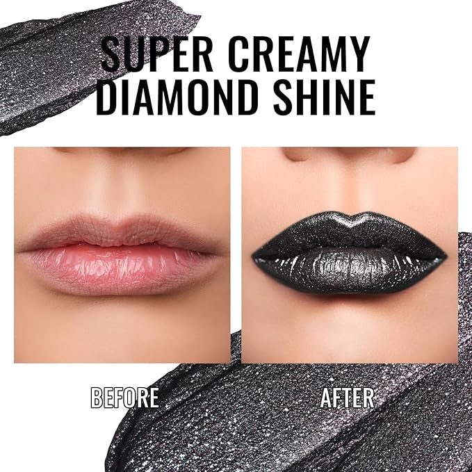 Oulac Halloween Black Lipstick Grey Black with Silver Shimmer - Moisture Creamy Lipstick for Women, Vegan & Gluten Free - D07 Monodrama